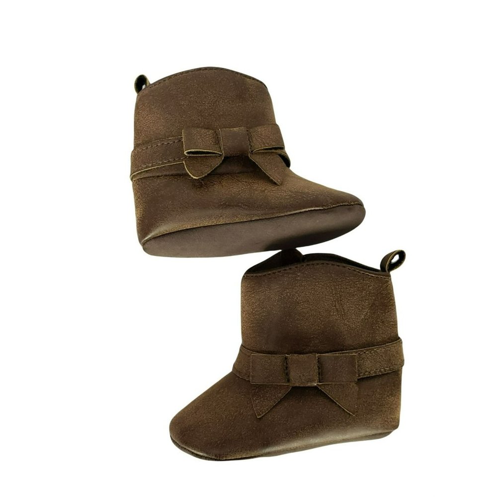 Carters Baby Girl Brown Faux Suede‎ Bow Crib Boots Soft Sole 0-3M CB02907